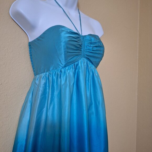 Betsey Johnson Womens Teal & Blue Ombre Silk Halter Maxi Dress Size‎ 0 Mermaid - Picture 3 of 16